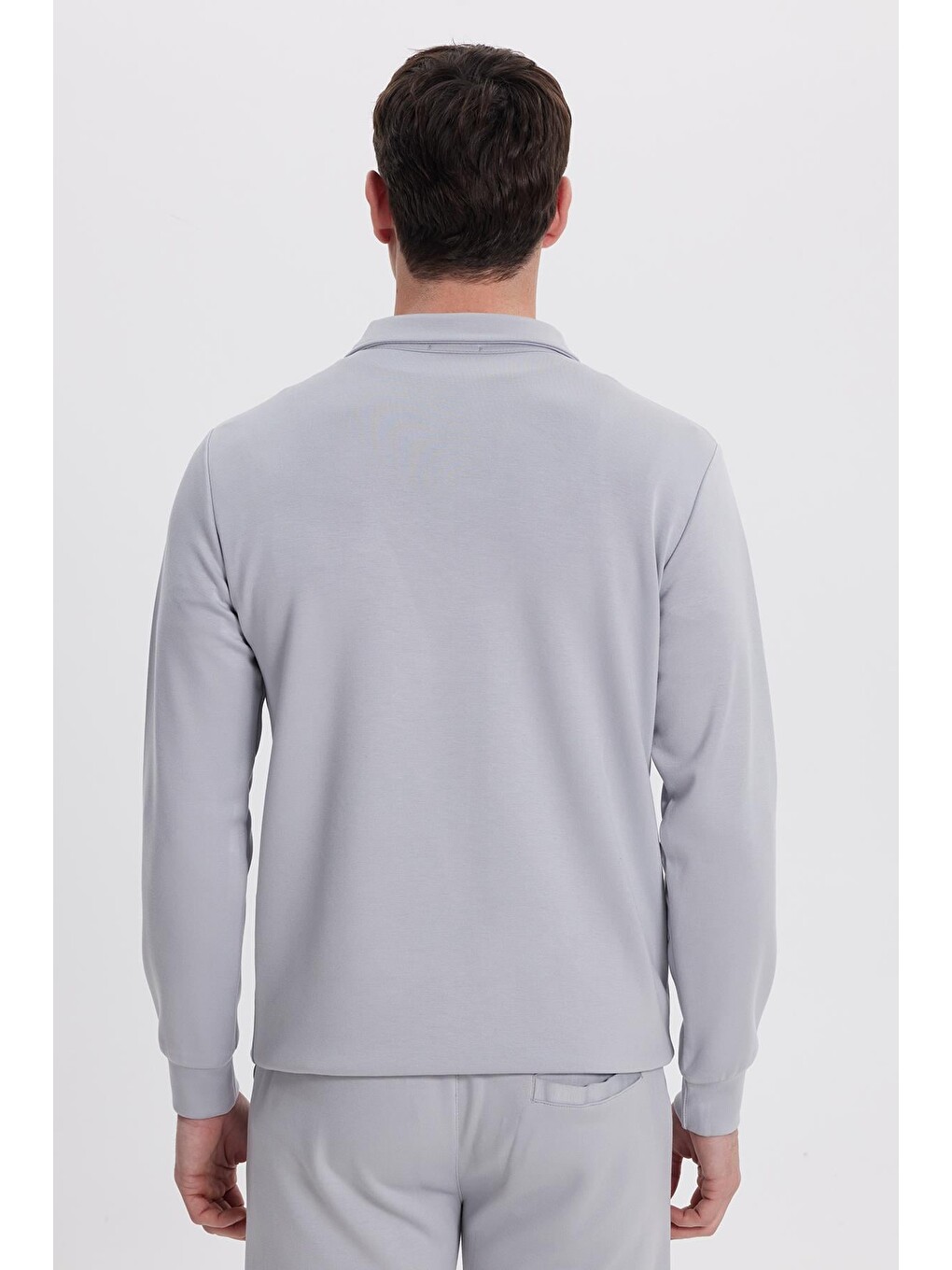 Erkek Relax Fit Rahat Kesim Polo V Yaka Gri Sweatshirt-6