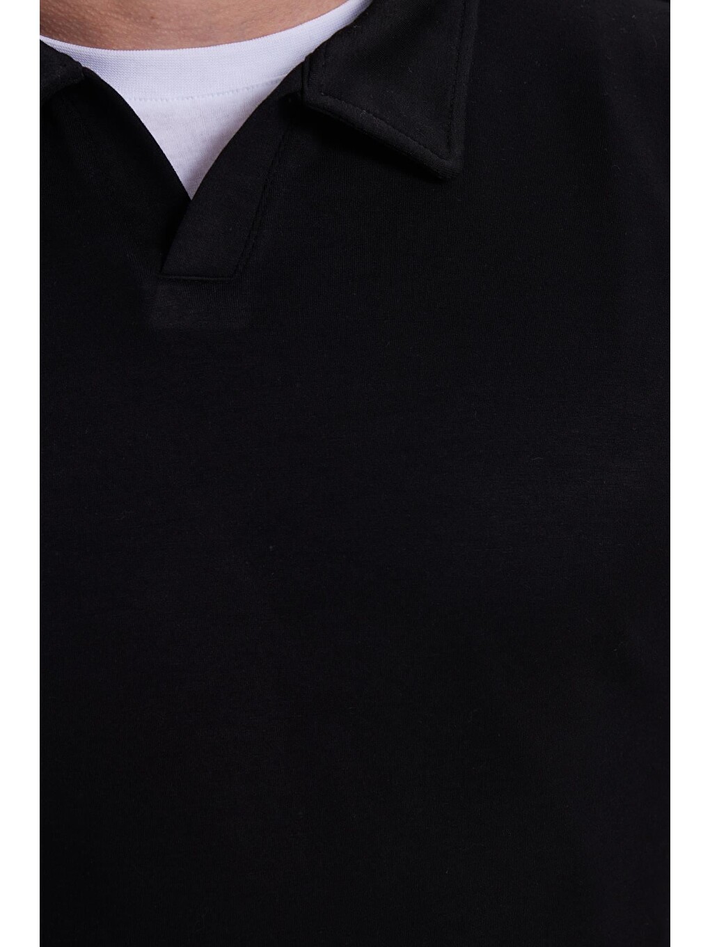 Erkek Relax Fit Rahat Kesim Polo V Yaka Siyah Sweatshirt-5