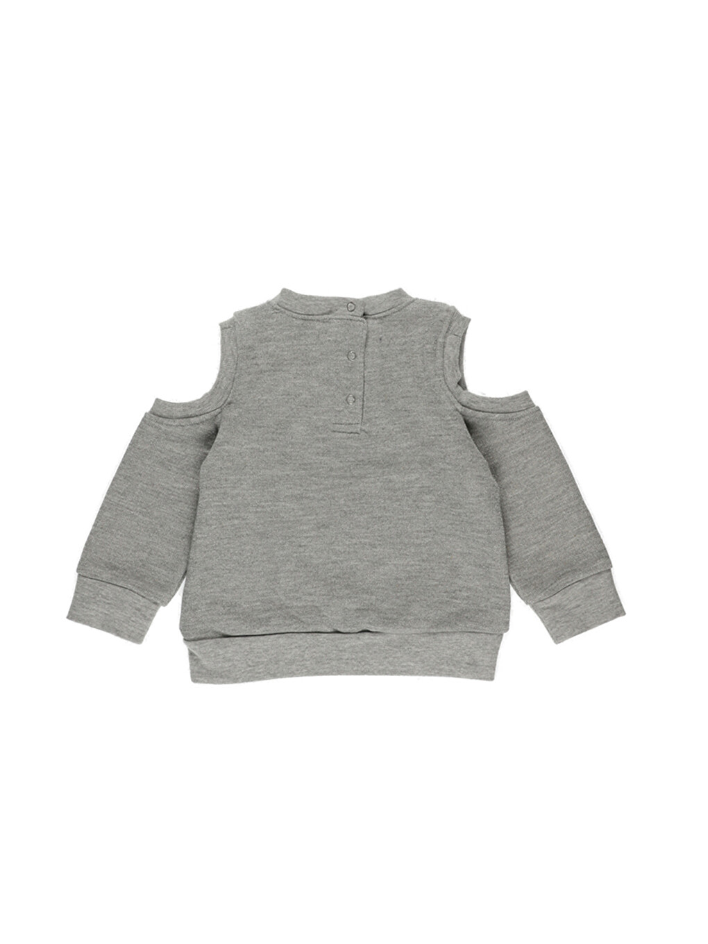 Kız Bebek Omuz Pencere Detaylı Baskılı Gri-melanj Sweatshirt-1