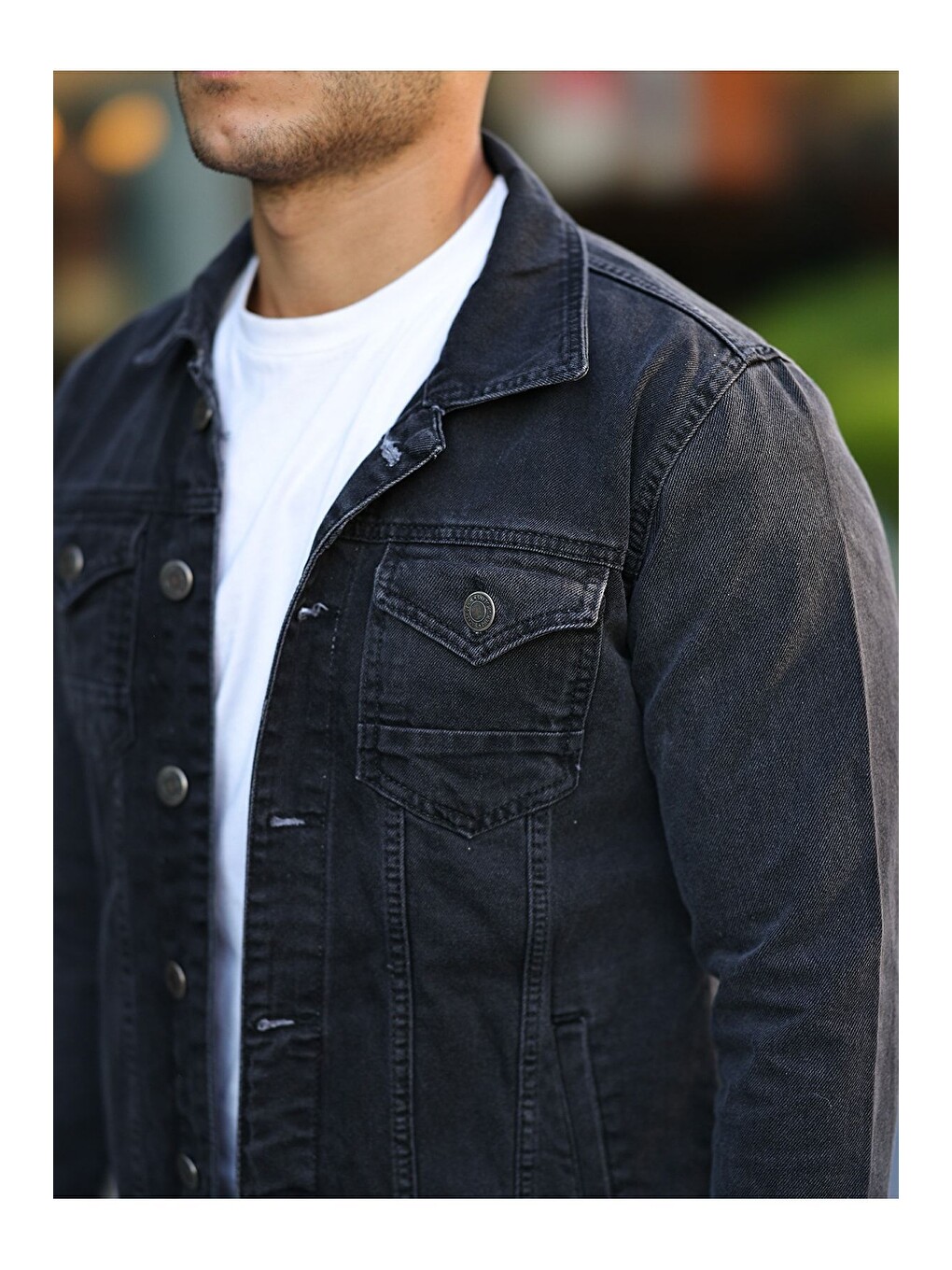 Gri Erkek Trend Slim Fit Denim Jeans Antrasit Jean Ceket-1