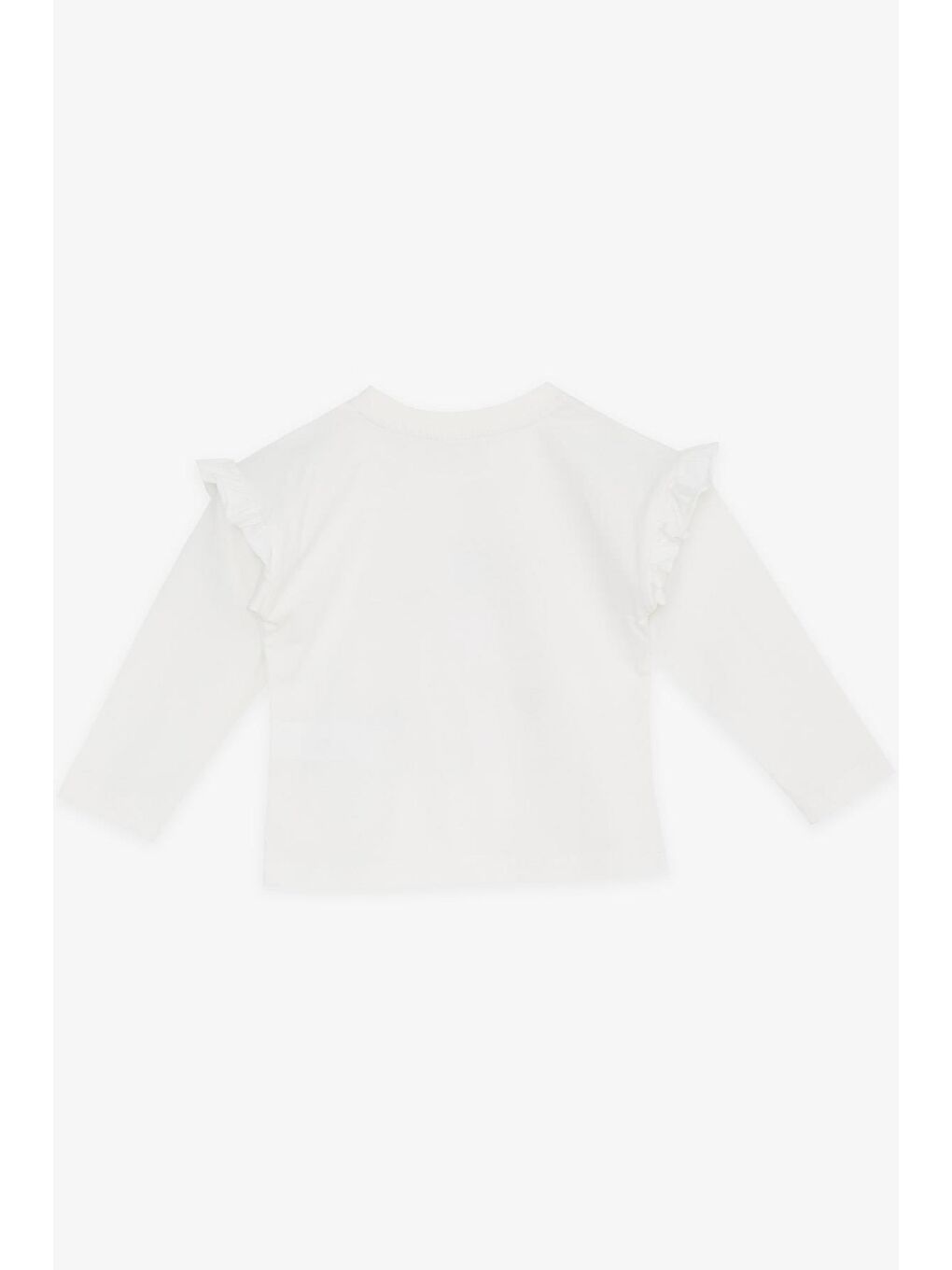 Kız Çocuk Uzun Kollu Tişört Simli Kalp Baskılı Fırfırlı Ekru (1-3 Yaş)