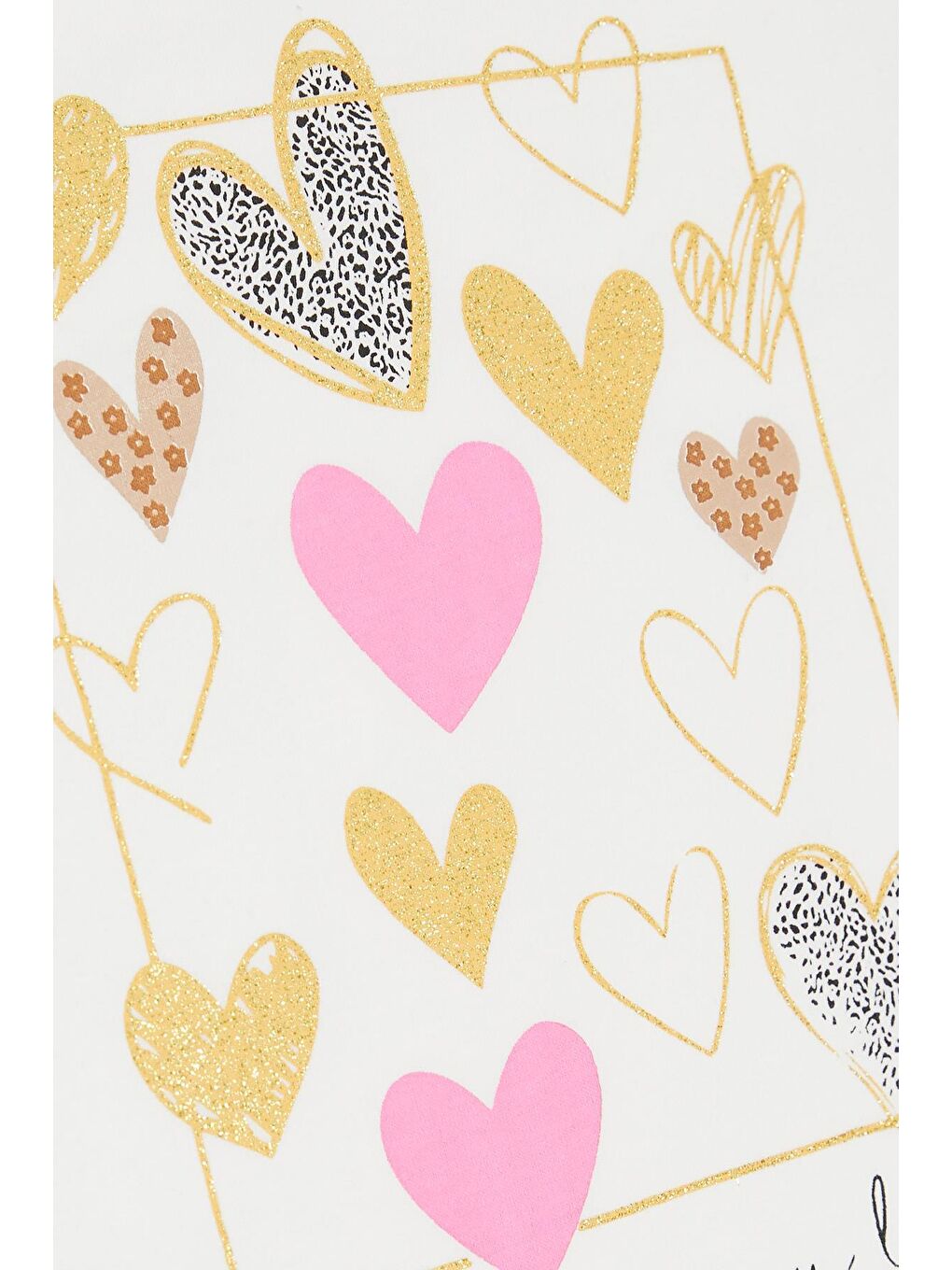 Kız Çocuk Uzun Kollu Tişört Simli Kalp Baskılı Fırfırlı Ekru (1-3 Yaş)-1