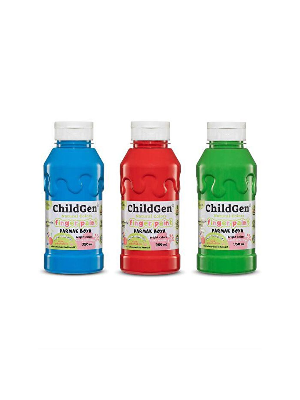 ChildGen Karışık Süper Yıkanabilir 3'lü Parmak Boya Seti (3x350ml) (Mavi-Yeşil-Kırmızı)