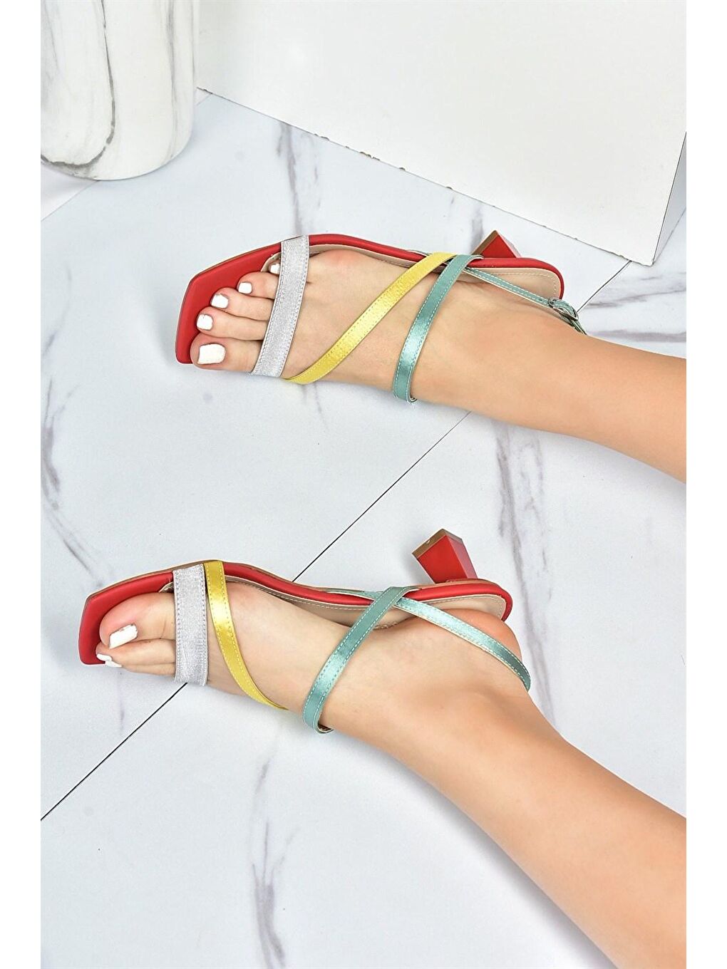 M5180675 Kırmızı/Yeşil Kadın Topuklu Ayakkabı-3