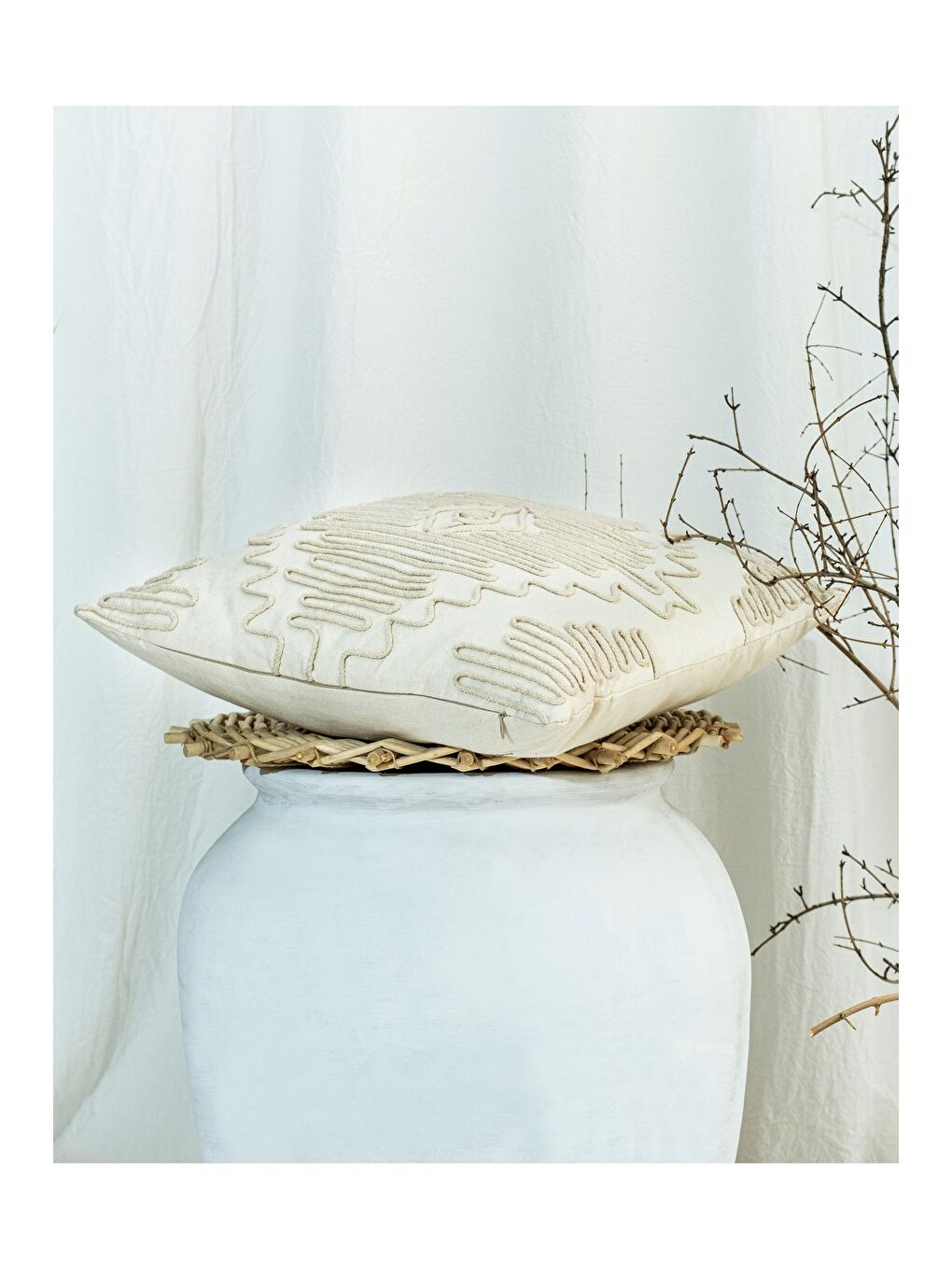 Kahverengi Bohem Tarzı Pamuklu Nakışlı 45x45 Kırlent Kılıfı-3