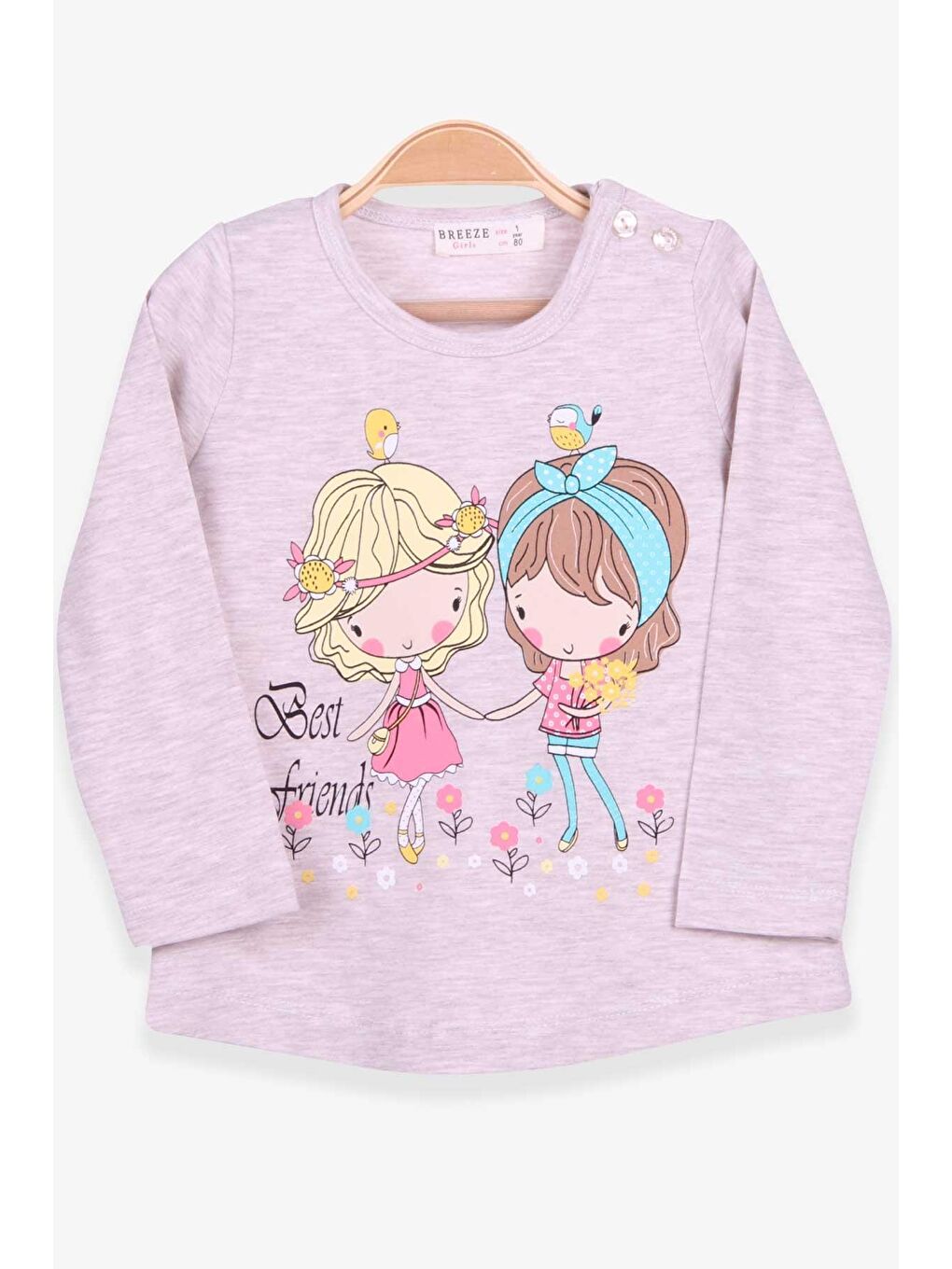 Kız Çocuk Uzun Kollu Tişört Kız Çocuk Baskılı Bej Melanj (1-4 Yaş)