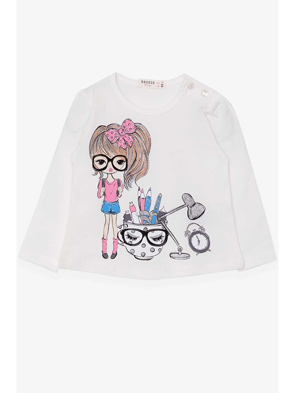 Kız Çocuk Uzun Kollu Tişört Ressam Kız Baskılı Ekru (1-3 Yaş)