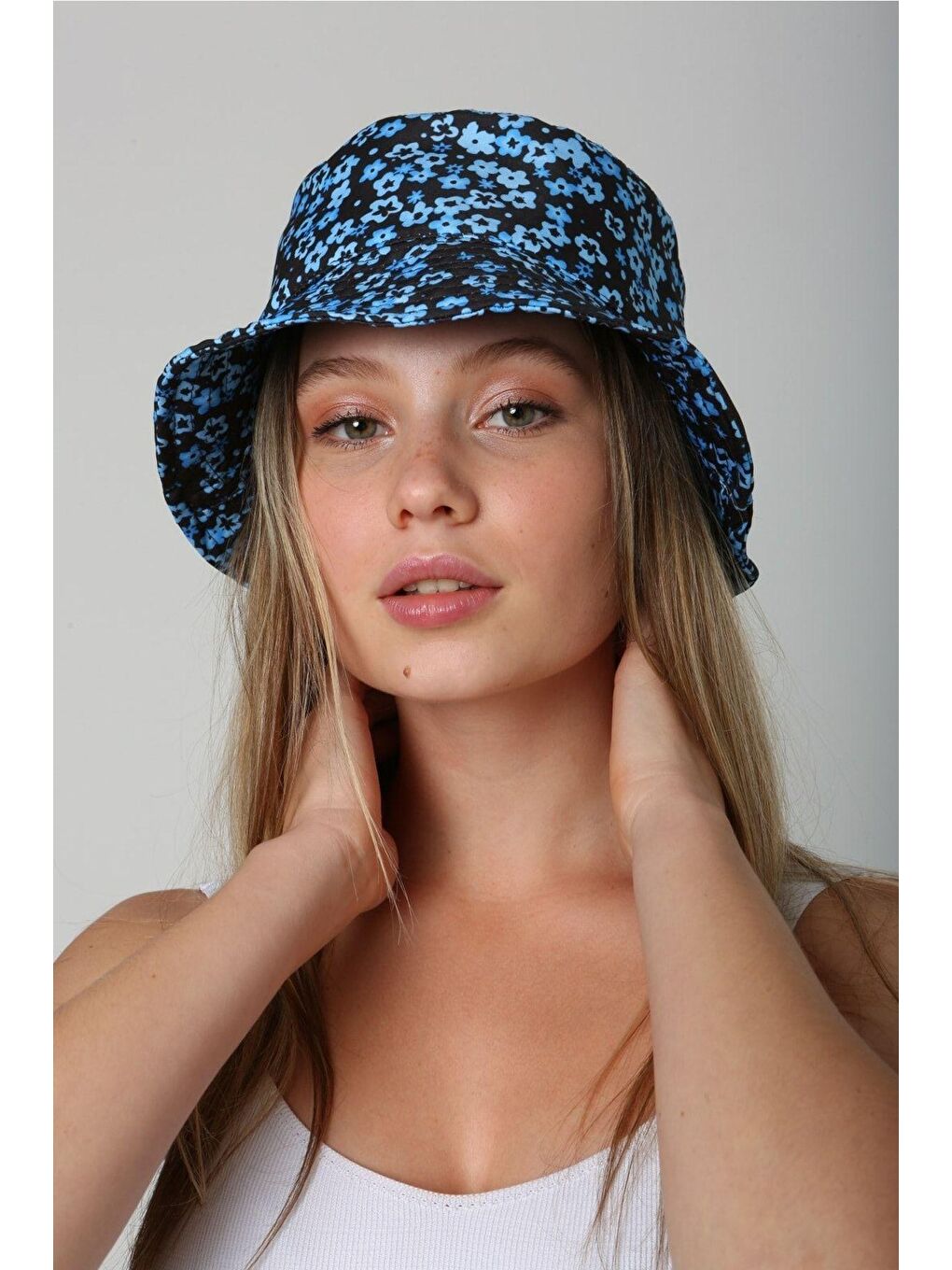 Luminos Butik Kadın Mavi Çiçekli Bucket Balıkçı Kova Şapka Spk81 - 1