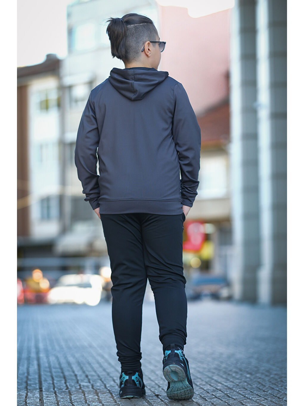 Gri Unısex Dalgıç Kumaş Kapüşonlu Eşofman Takımı ESF 600-2