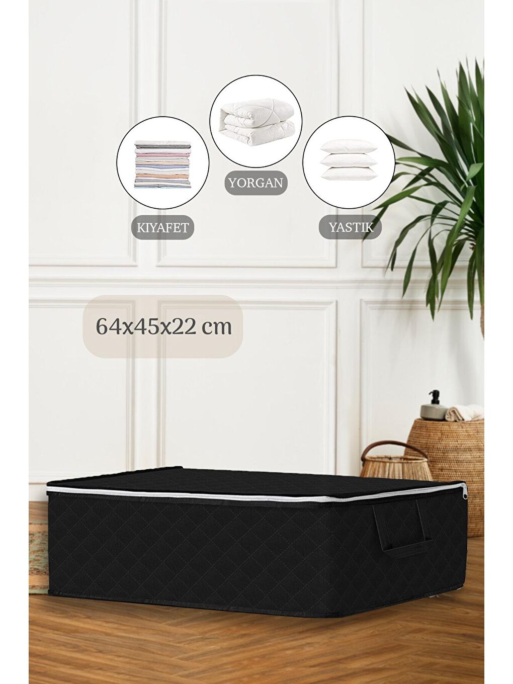 Çekyat Baza Tipi Hurç - Baza Altı Büyük Boy Saklama Hurcu 64 x 45 x 22 cm Siyah