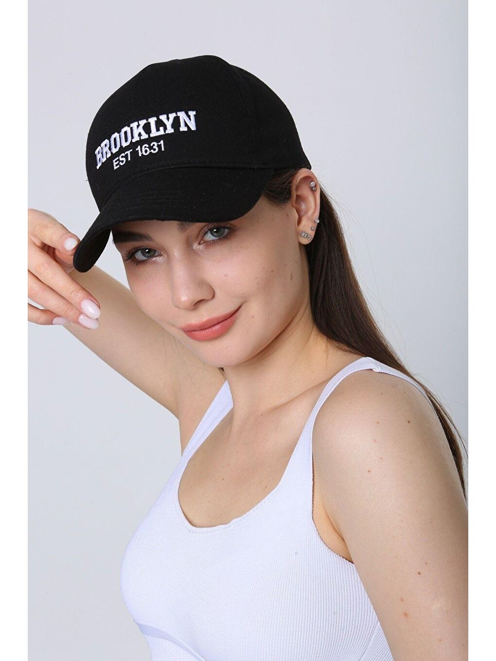 Unisex Siyah Brooklyn Nakışlı Beyzbol Kep-1