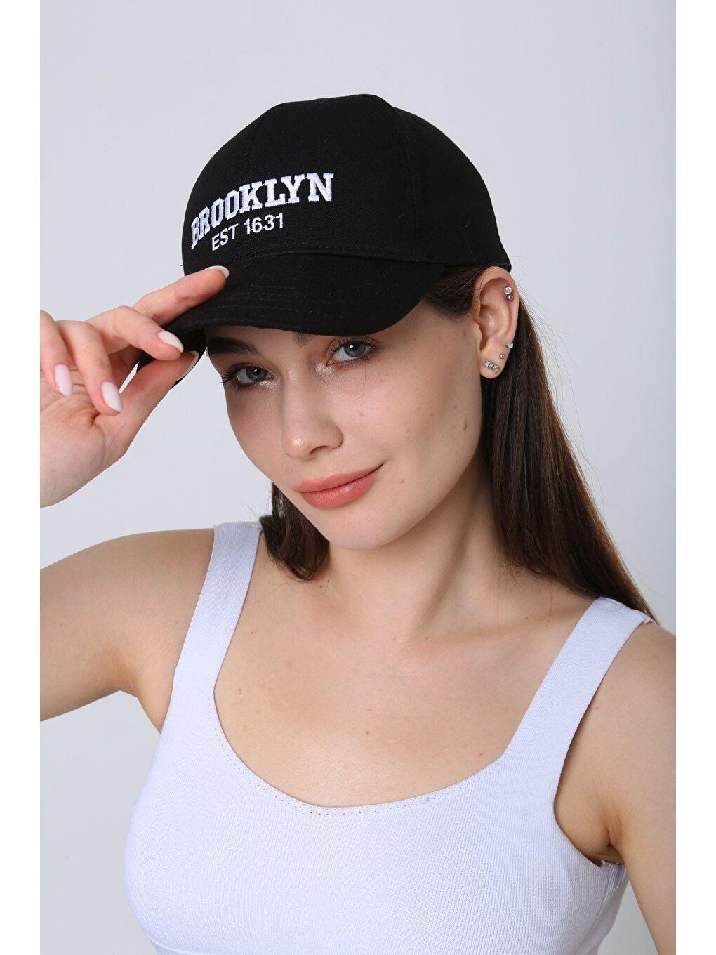 Unisex Siyah Brooklyn Nakışlı Beyzbol Kep-2