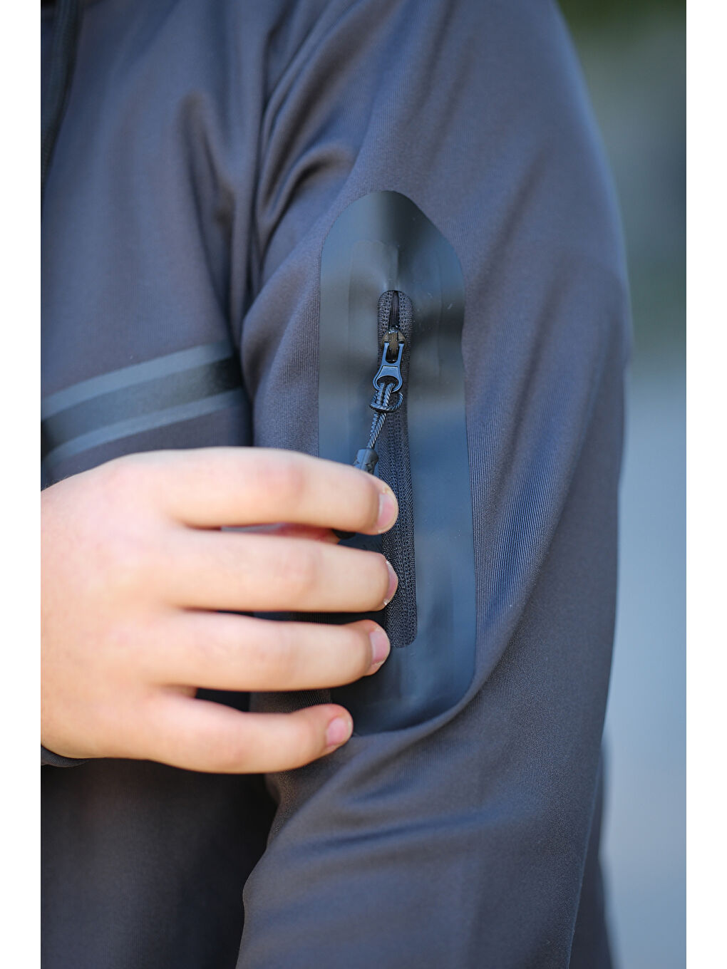 Gri Unısex Dalgıç Kumaş Kapüşonlu Eşofman Takımı ESF 600-4