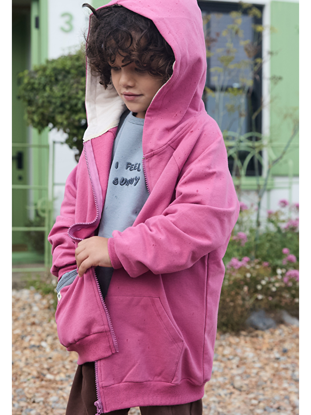 Kapüşonlu Fermuarlı Sweatshirt  1 14 Yaş Fuşya