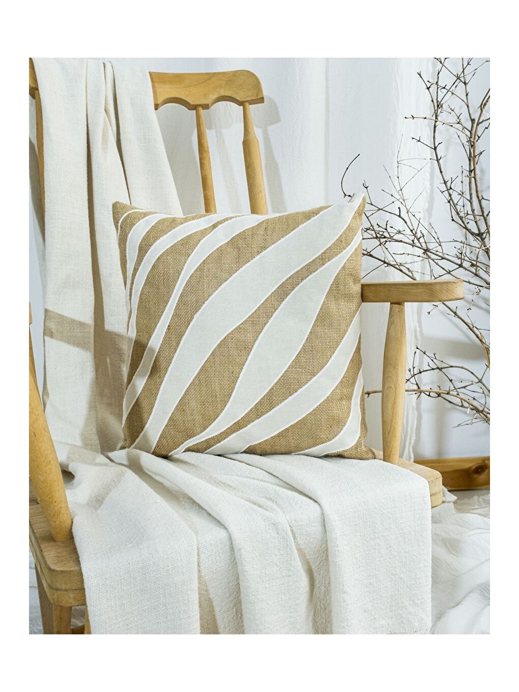 Kahverengi Bohem Tarzı Hasır Kumaş Zebra Desen Dekoratif Kırlent Kılıfı 45x45-3