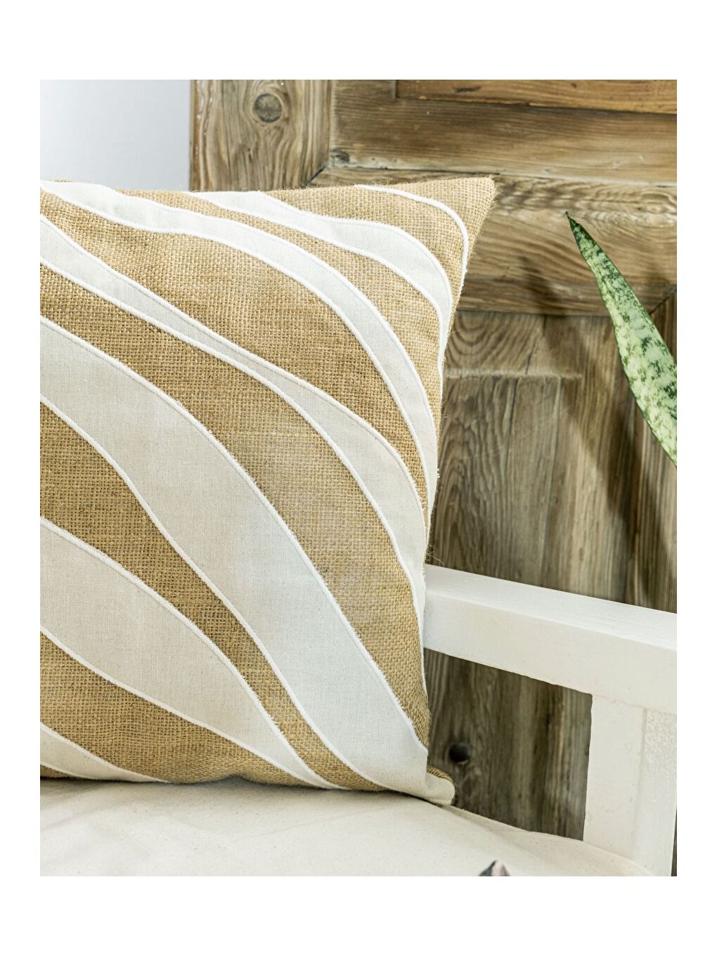 Kahverengi Bohem Tarzı Hasır Kumaş Zebra Desen Dekoratif Kırlent Kılıfı 45x45-4