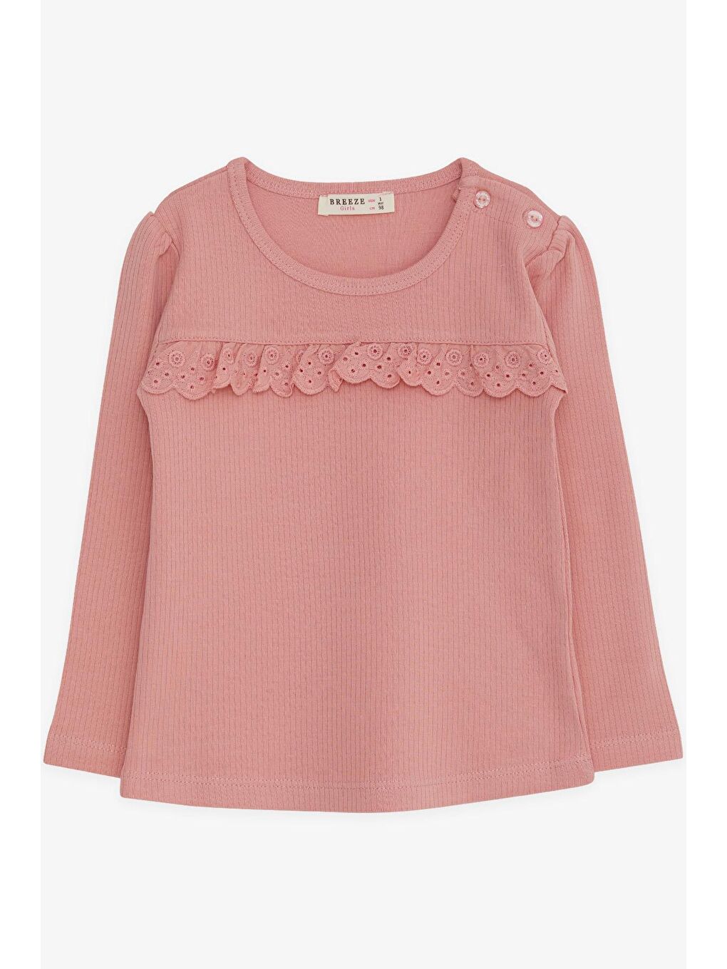 Pembe Kız Çocuk Uzun Kollu Tişört Güpürlü Gülkurusu (1-3 Yaş)