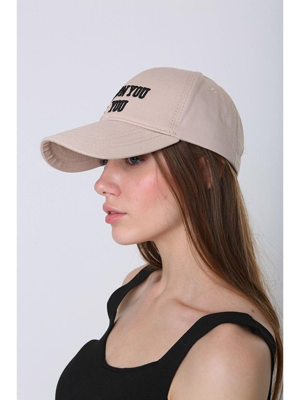 Unisex Bej Work On You Nakışlı Beyzbol Kep Şapka Spk92-3