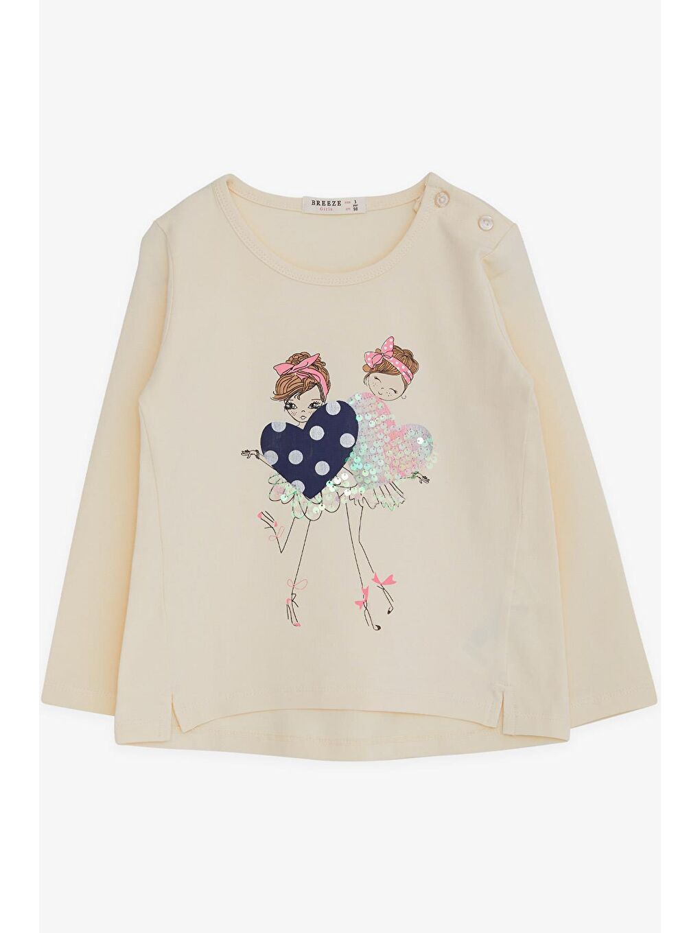 Ekru Kız Çocuk Uzun Kollu Tişört Pullu Kız Baskılı Krem (2-3 Yaş)