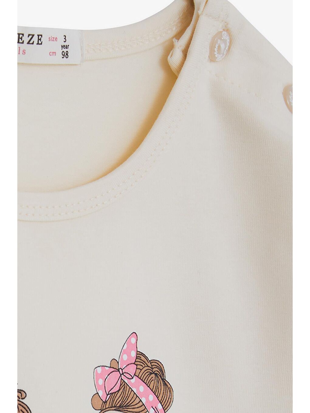 Ekru Kız Çocuk Uzun Kollu Tişört Pullu Kız Baskılı Krem (2-3 Yaş)-1