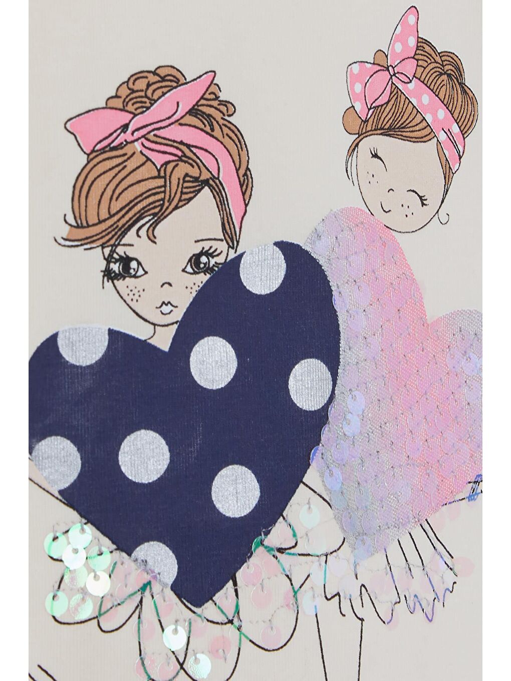 Ekru Kız Çocuk Uzun Kollu Tişört Pullu Kız Baskılı Krem (2-3 Yaş)-3