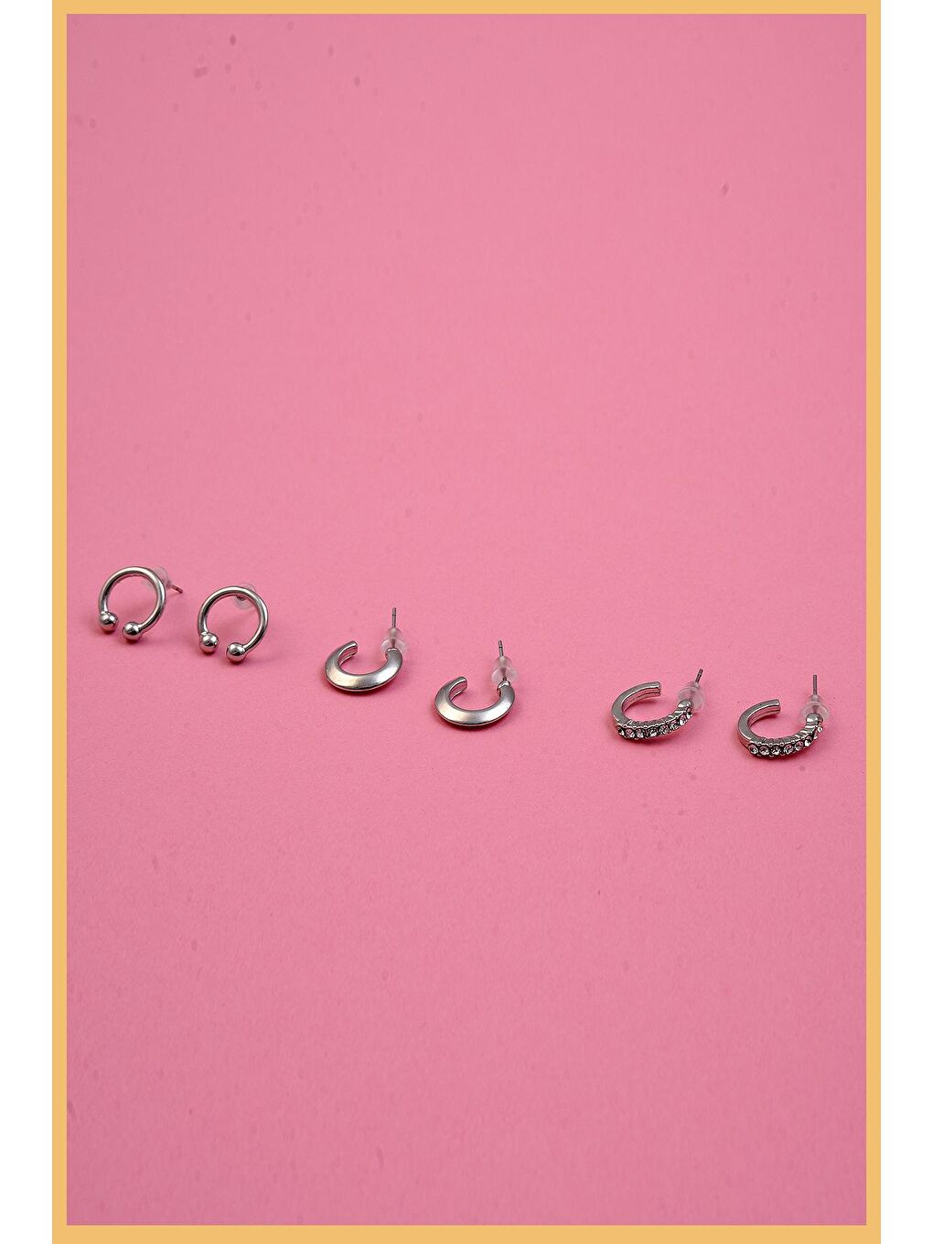 Gri Kadın Gümüş 6'lı Özel Halka Küpe Seti