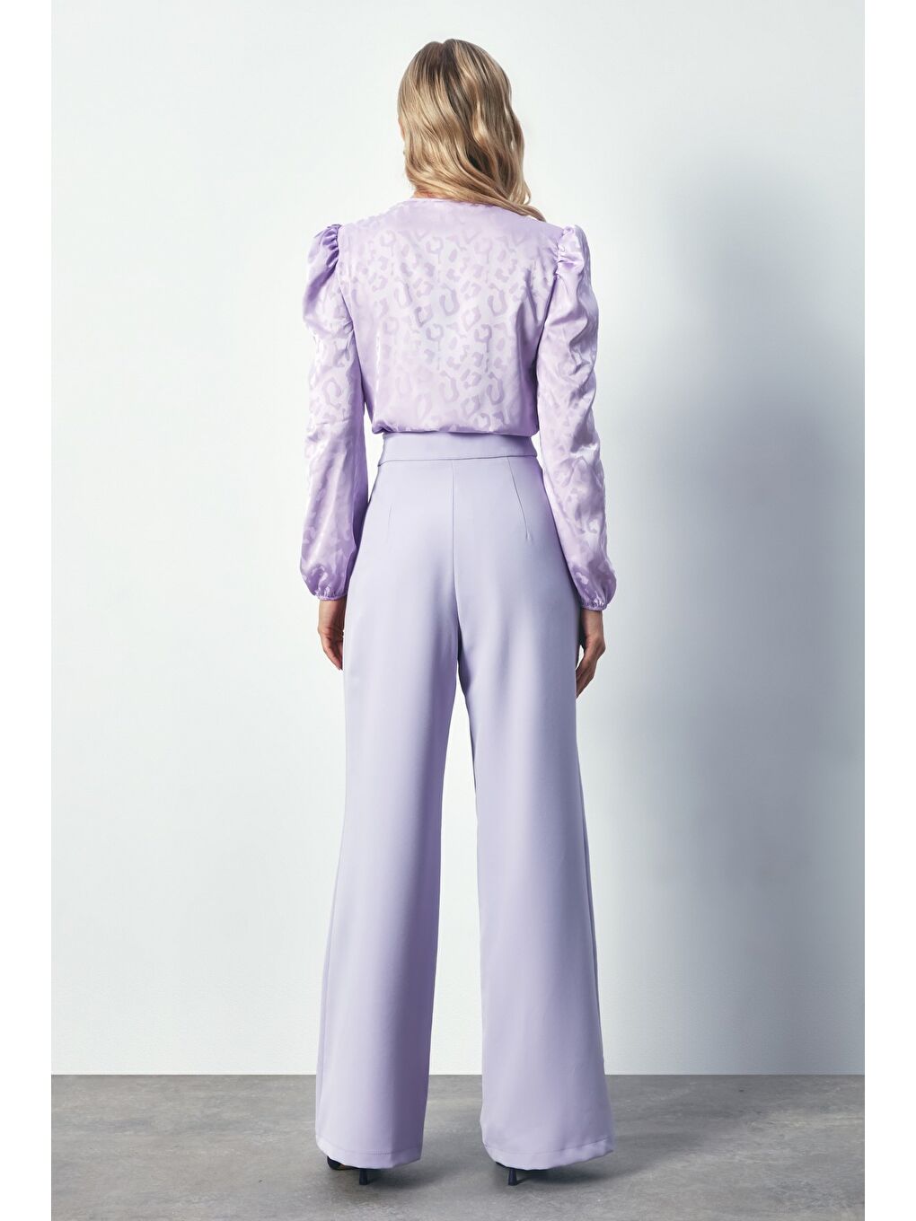 Kruvaze Desenli Bodysuit Bluz - Lila-3