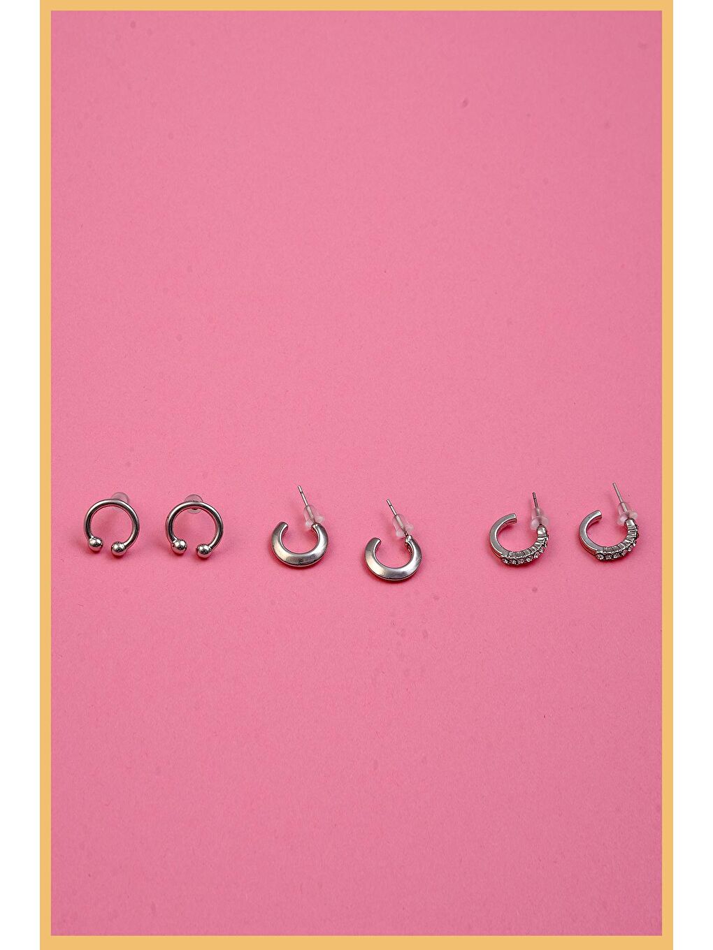 Gri Kadın Gümüş 6'lı Özel Halka Küpe Seti-1