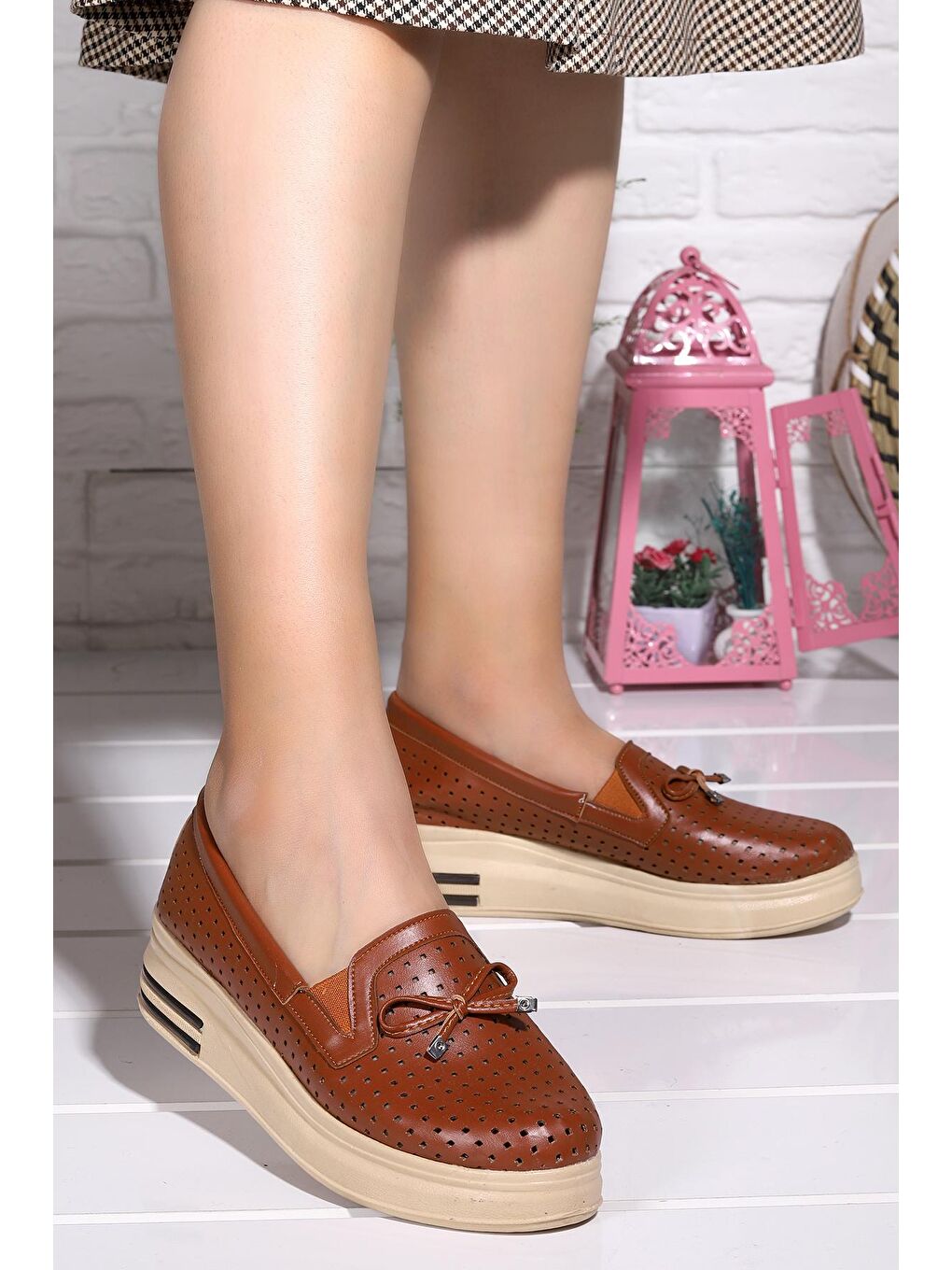 Kahverengi Bıyık Lazerli Günlük Kadın Babet Ayakkabı Cns 3074