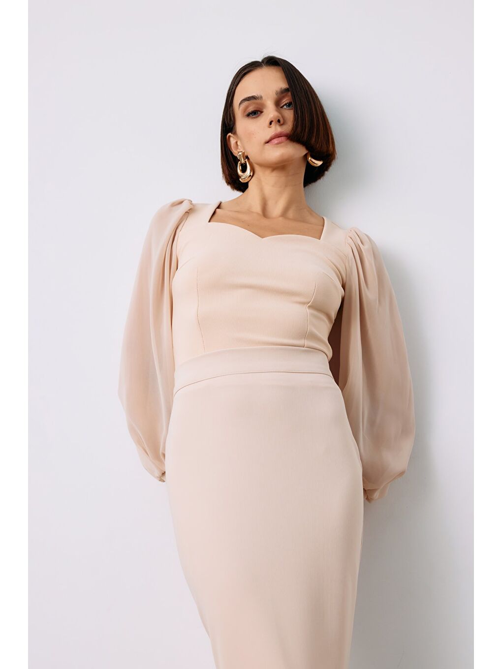 Balon Kol Crop Bluz - Bej-2