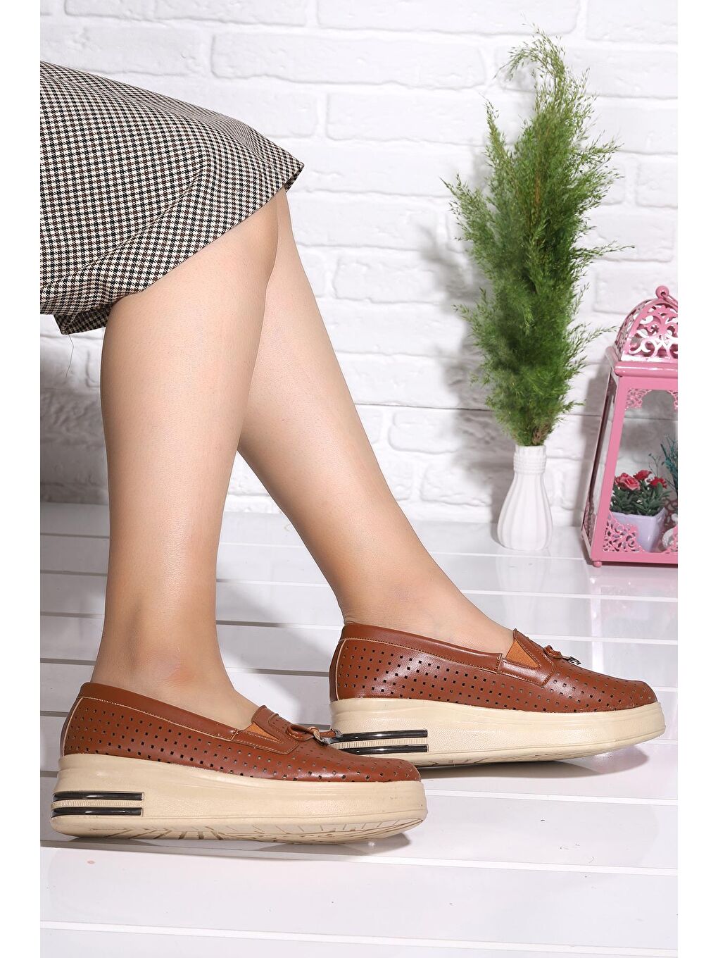 Kahverengi Bıyık Lazerli Günlük Kadın Babet Ayakkabı Cns 3074-2