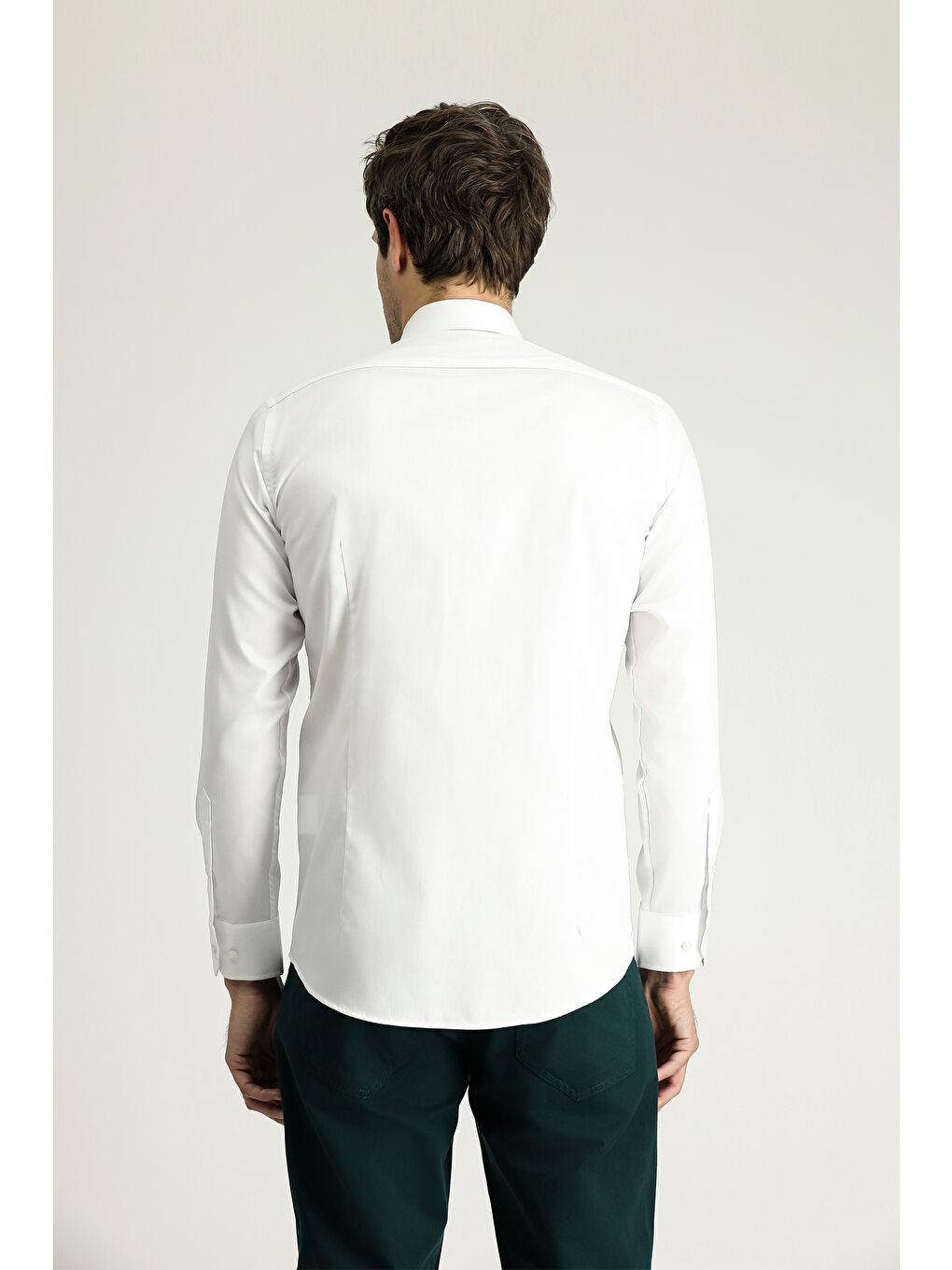 Beyaz Uzun Kol Slim Fit Dar Kesim Klasik Non Iron Saten Pamuklu Gömlek-3