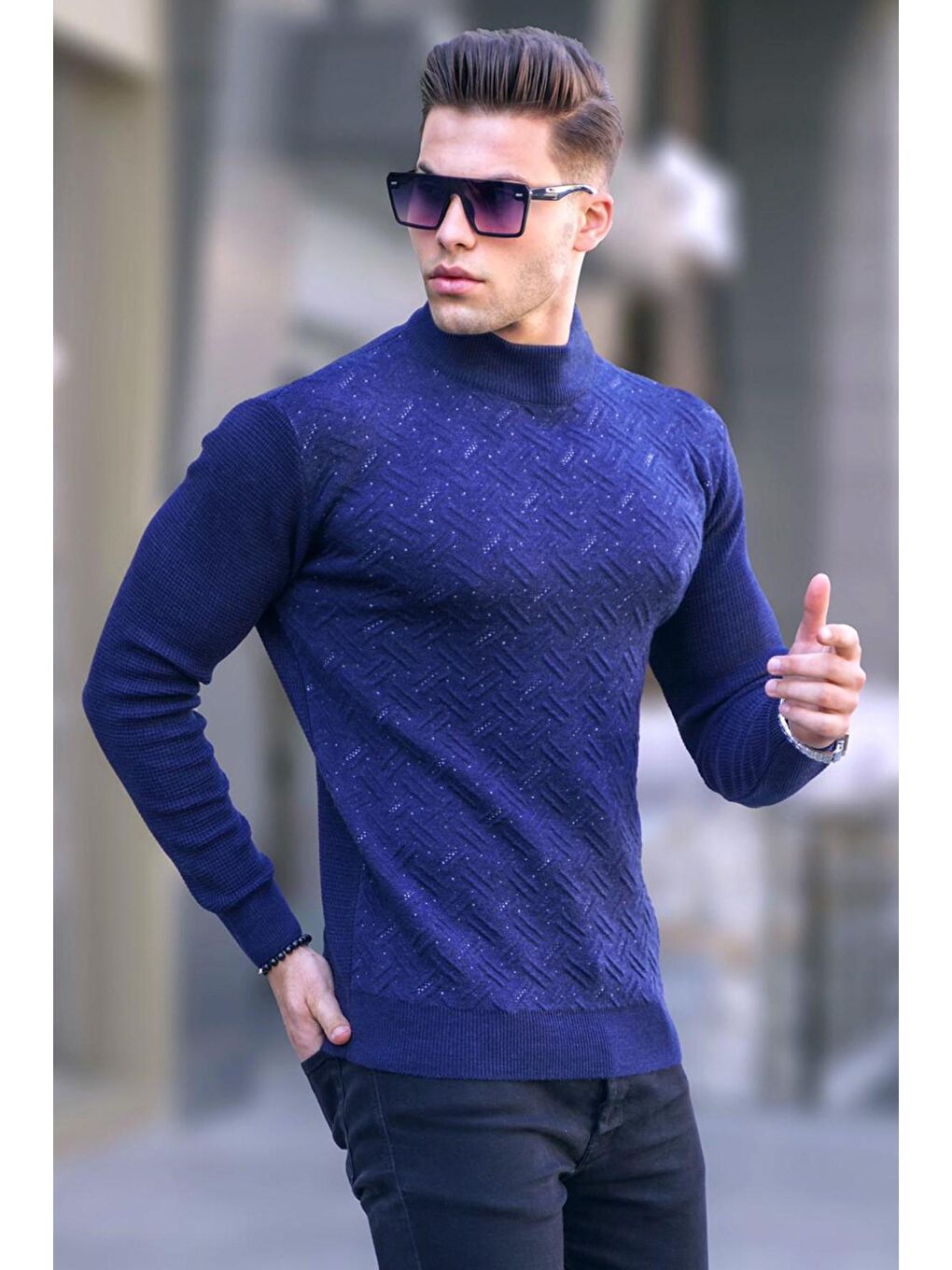 Lacivert Yarım Balıkçı Yaka Triko Kazak 5969