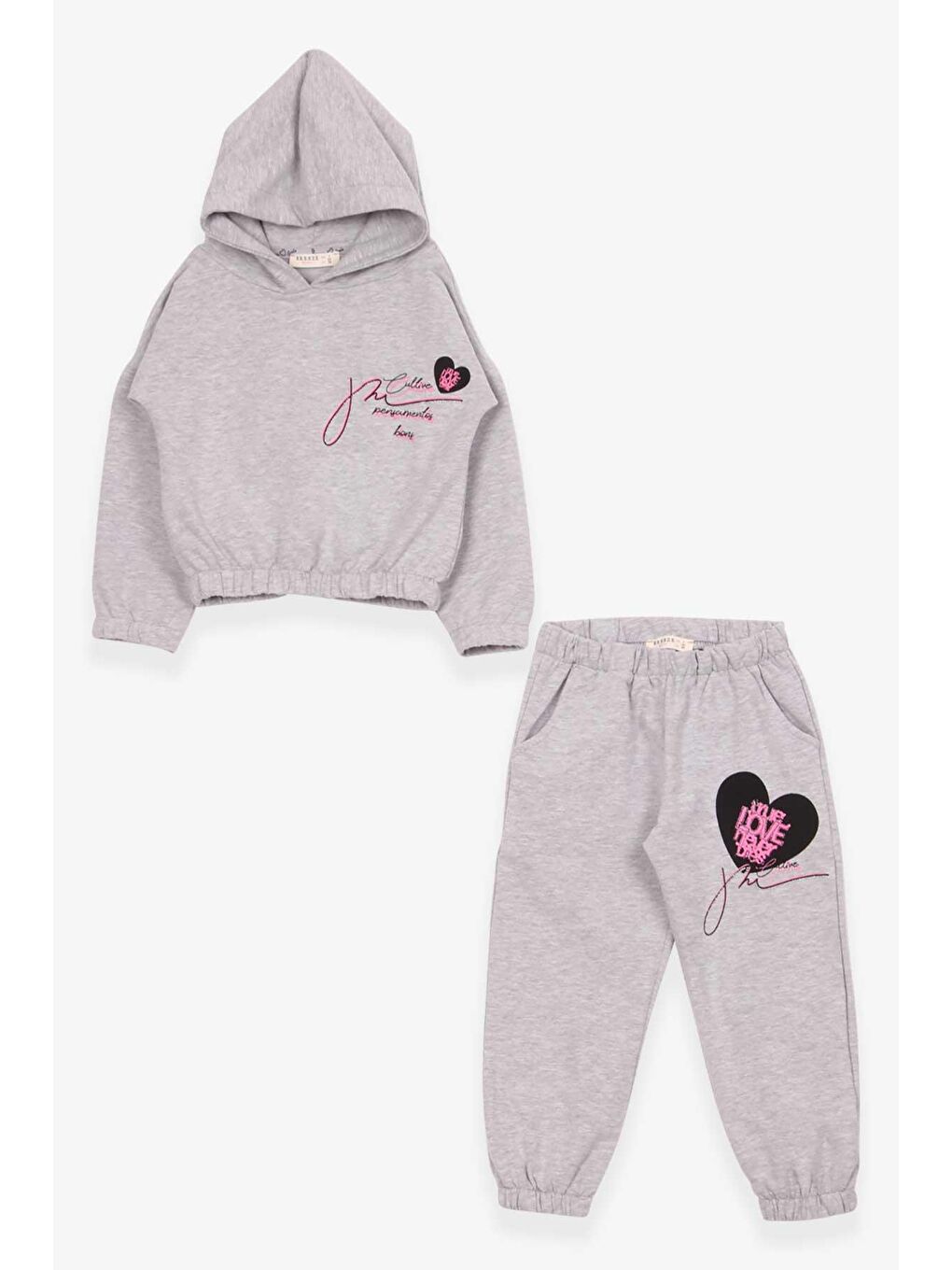 Kız Çocuk Eşofman Takımı Beli Lastikli Açık Gri Melanj (3-6 Yaş)