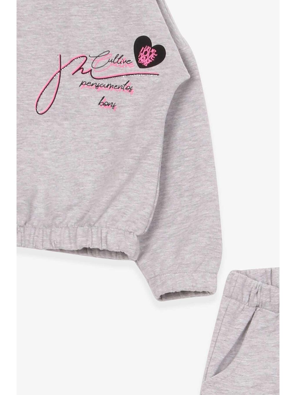 Kız Çocuk Eşofman Takımı Beli Lastikli Açık Gri Melanj (3-6 Yaş)-2