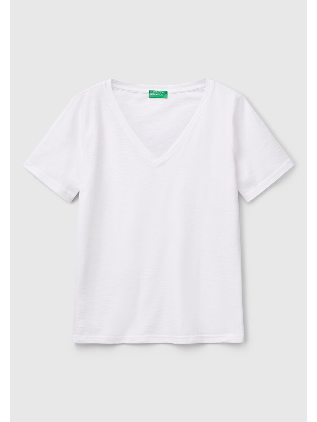 Kadın Beyaz 100 Pamuk V Yaka Slub T Shirt-1