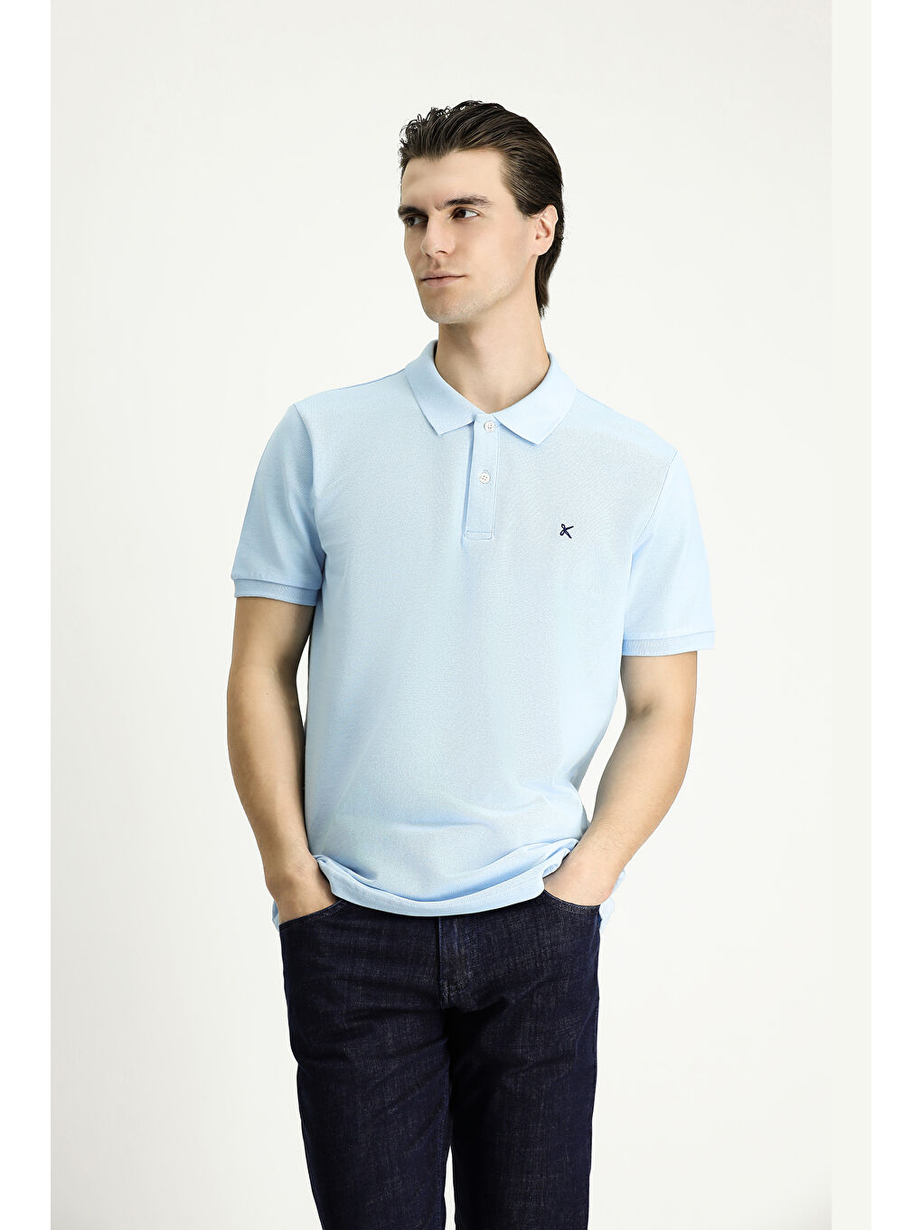 Mavi Slim Fit Dar Kesim Nakışlı Pamuk Polo Yaka Tişört-2