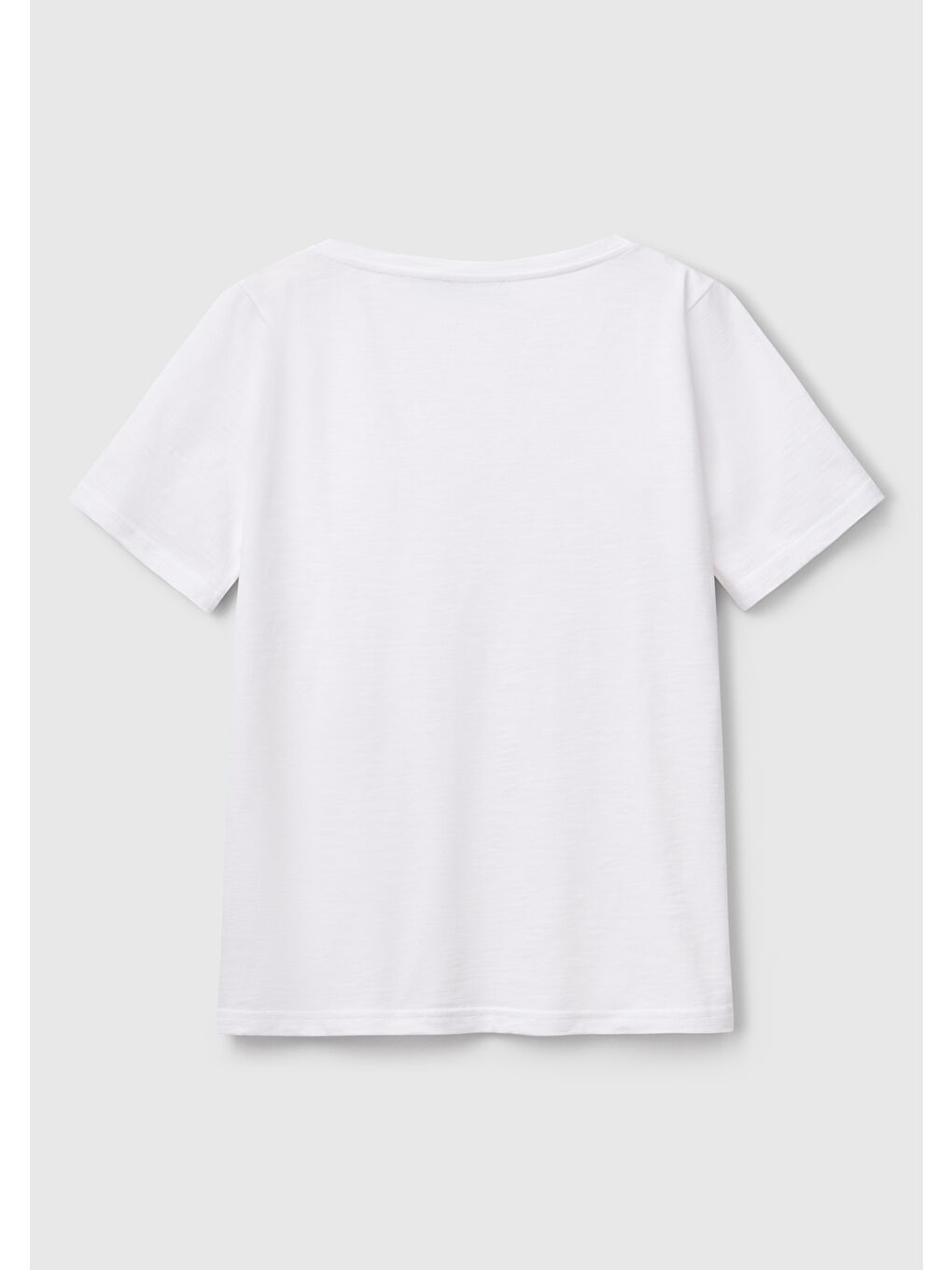 Kadın Beyaz 100 Pamuk V Yaka Slub T Shirt-3