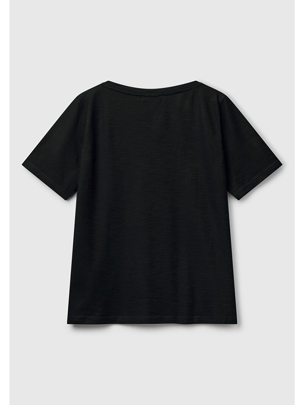 Kadın Siyah 100 Pamuk V Yaka Slub T Shirt-3