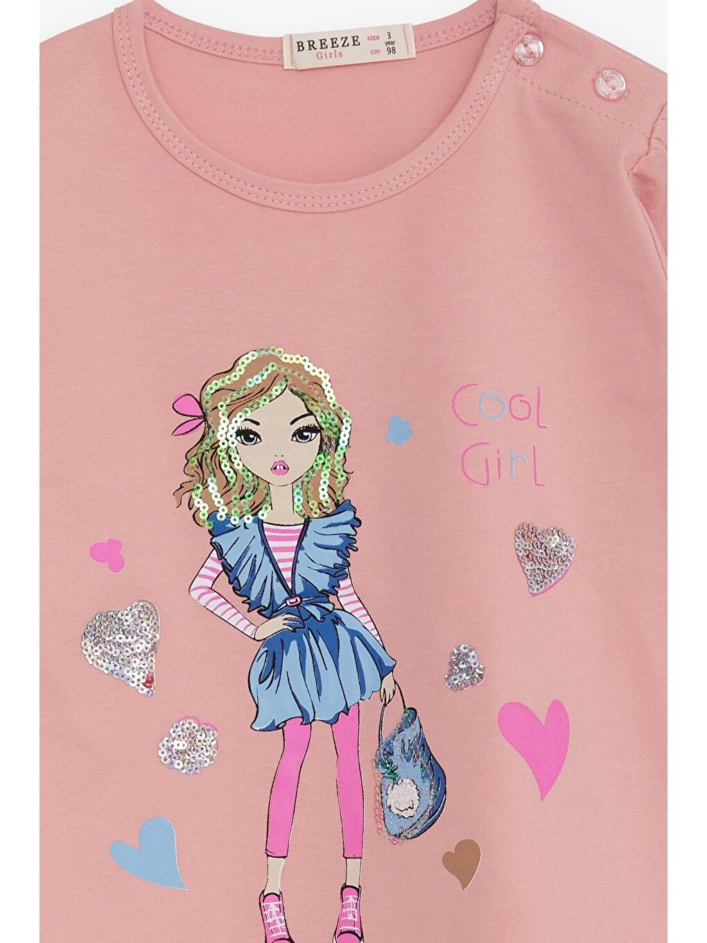 Pembe Kız Çocuk Uzun Kollu Tişört Havalı Kız Baskılı Somon (1.5-5 Yaş)-1