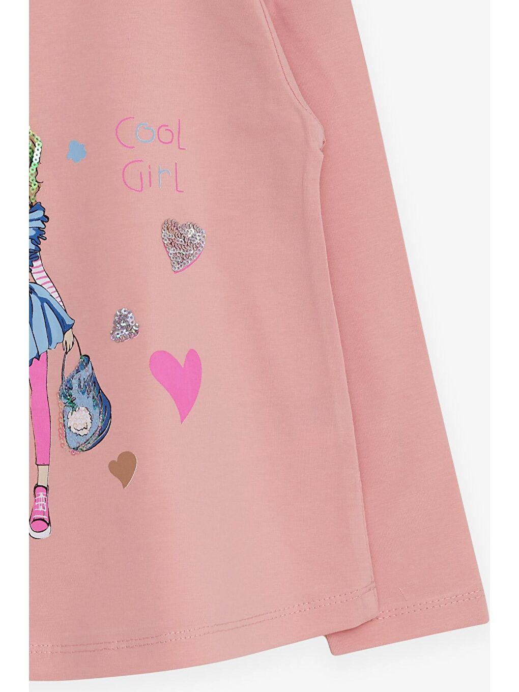 Pembe Kız Çocuk Uzun Kollu Tişört Havalı Kız Baskılı Somon (1.5-5 Yaş)-3