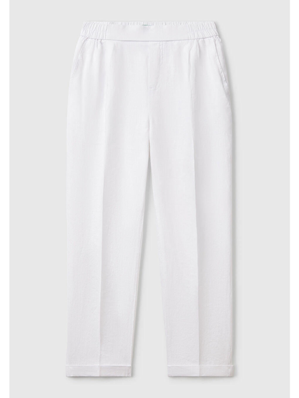 Kadın Beyaz %100 Keten Beli Lastikli Pantolon-1