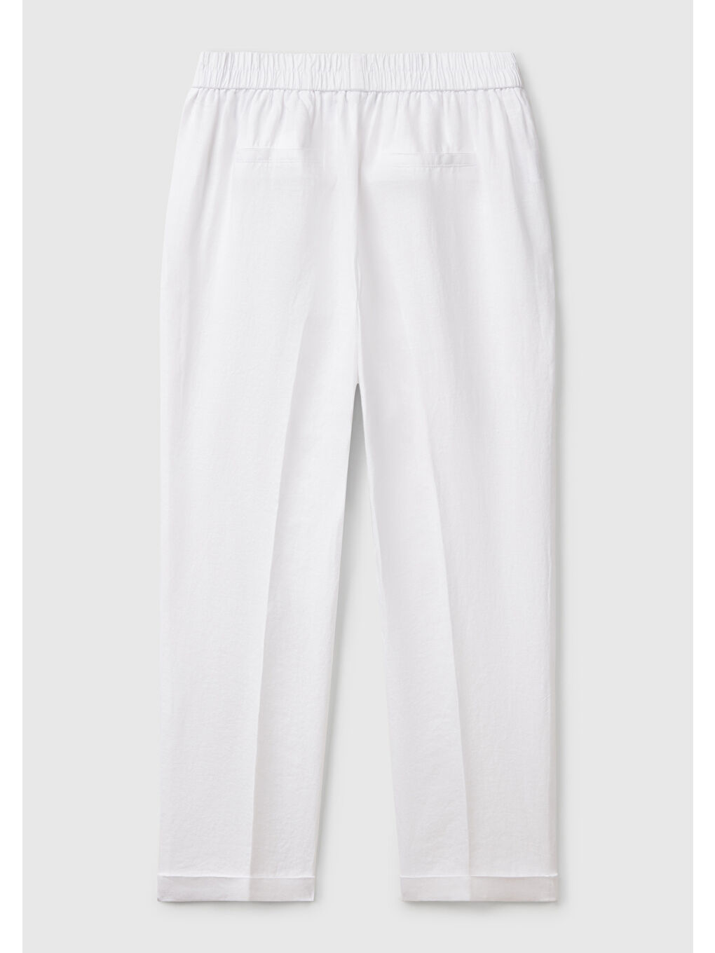 Kadın Beyaz %100 Keten Beli Lastikli Pantolon-3
