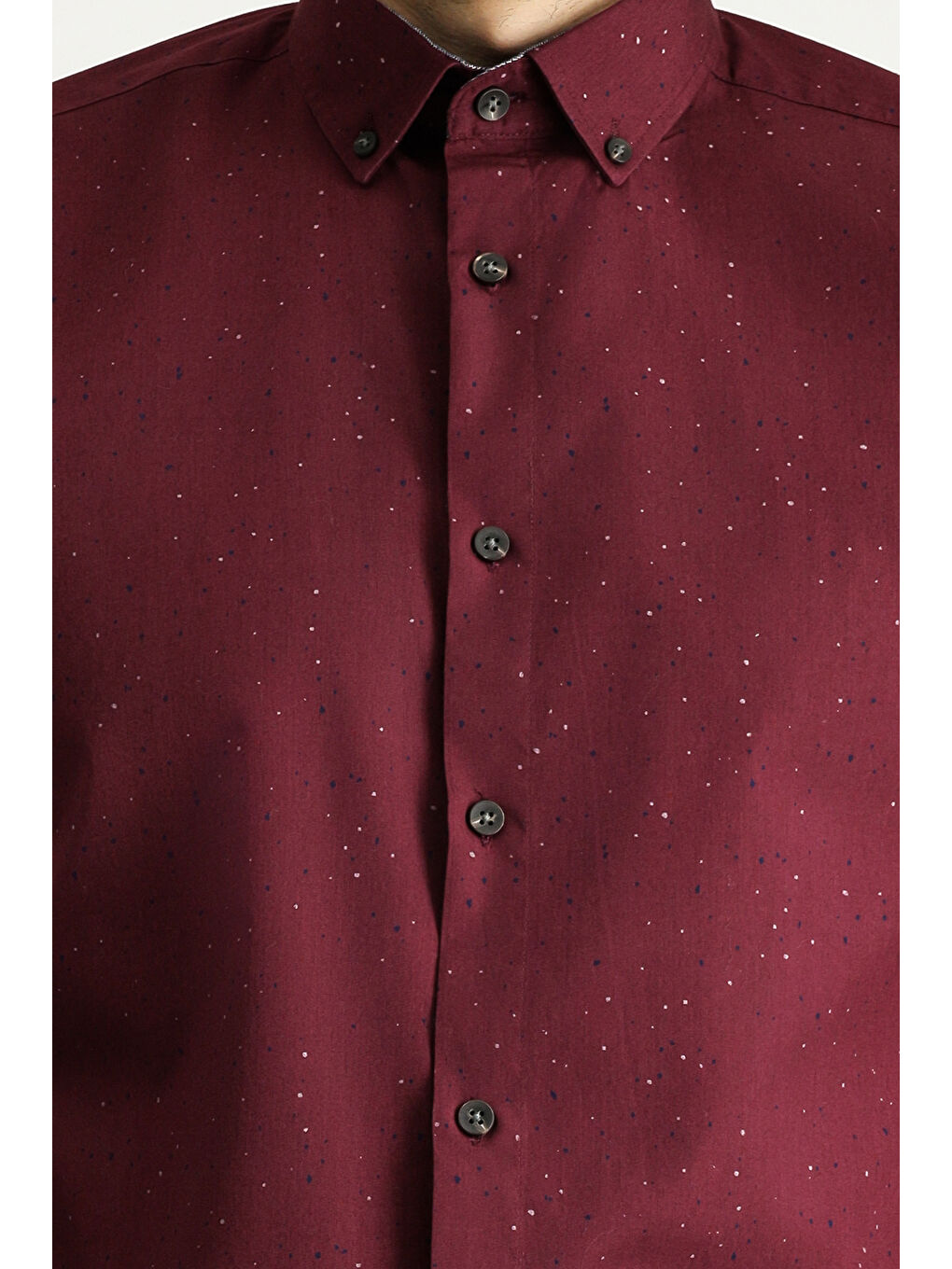 Bordo Uzun Kol Slim Fit Dar Kesim Baskılı Pamuk Düğmeli Yaka Gömlek-4