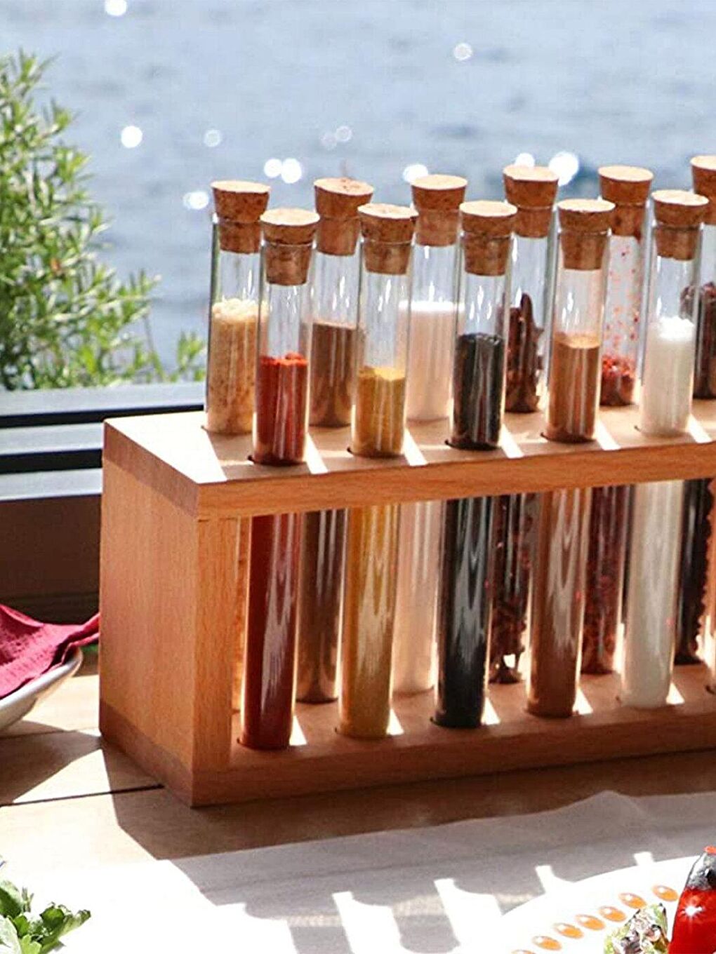 Karışık Felisa 12'li Deney Tüpü Dekoratif Baharatlık Seti Ahşap Stantlı-2