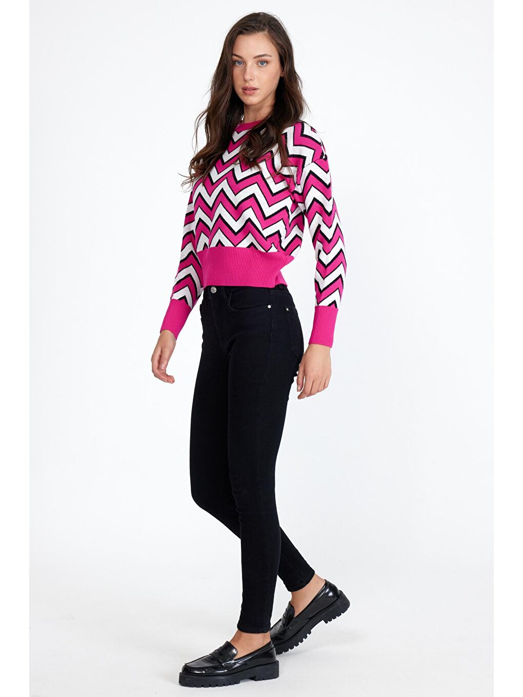 Pembe Kadın Oversize Leopar Desenli Kazak-1