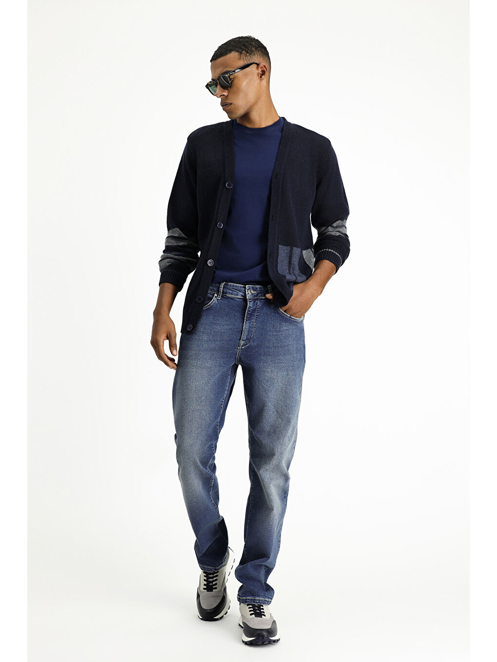 Lacivert Yünlü Desenli Triko Hırka-2