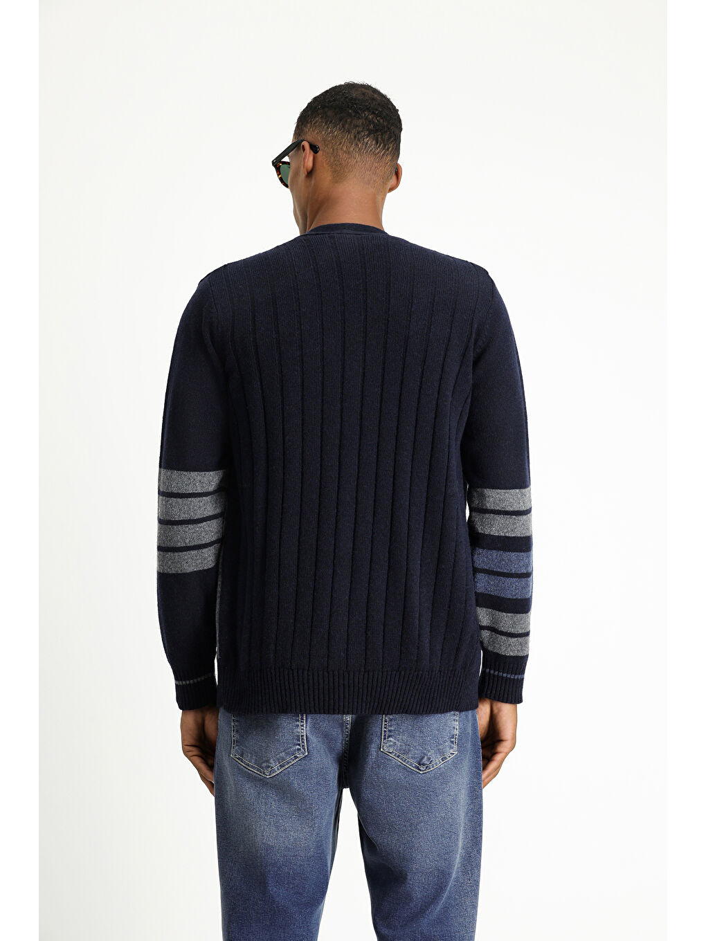 Lacivert Yünlü Desenli Triko Hırka-4