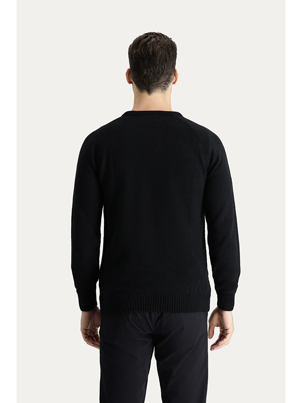 Siyah Bisiklet Yaka Regular Fit Desenli Triko Kazak-4