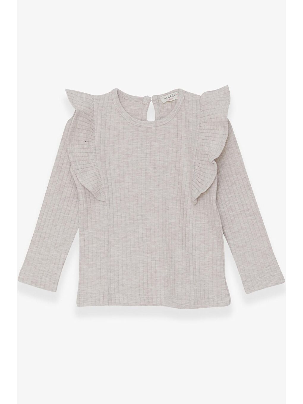 Kız Çocuk Uzun Kollu Bluz Omuzu Fırfırlı Bej Melanj (1.5-5 Yaş)
